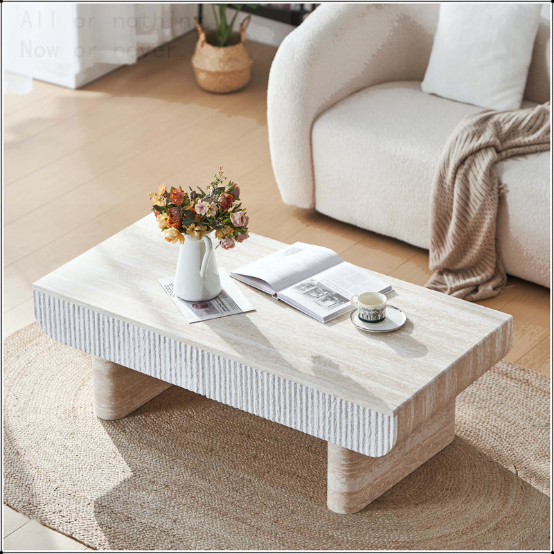 Table basse Mid-Century moderne avec tiroir cannelé, Beige-brun