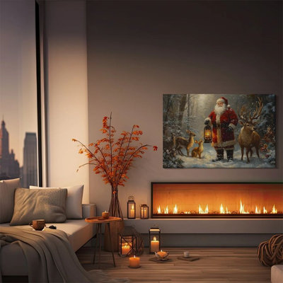 1pc encadré Kovacs peinture père Noël, renne de la forêt des neiges, peinture à l'huile réaliste, impression de décor, affiche murale rétro, cadeau parfait pour une œuvre d'art moderne pour le salon de la chambre à coucher