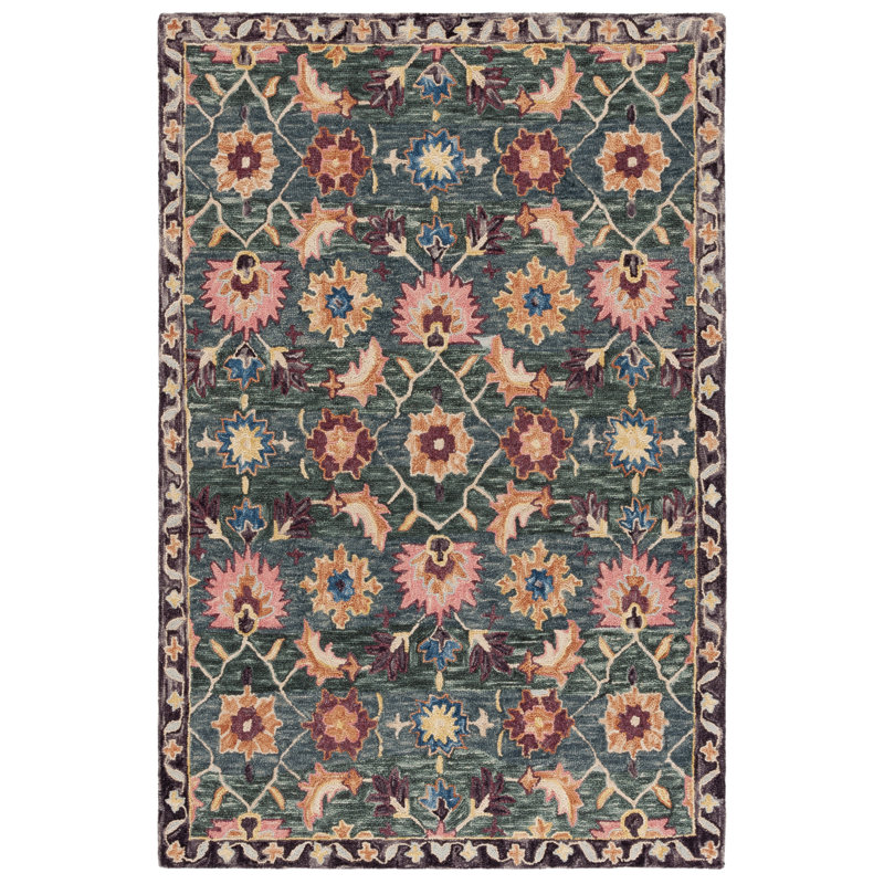 Hand Tufted Wool;Cotton Floral Indoor Rug, Rectangle 5' x 8'