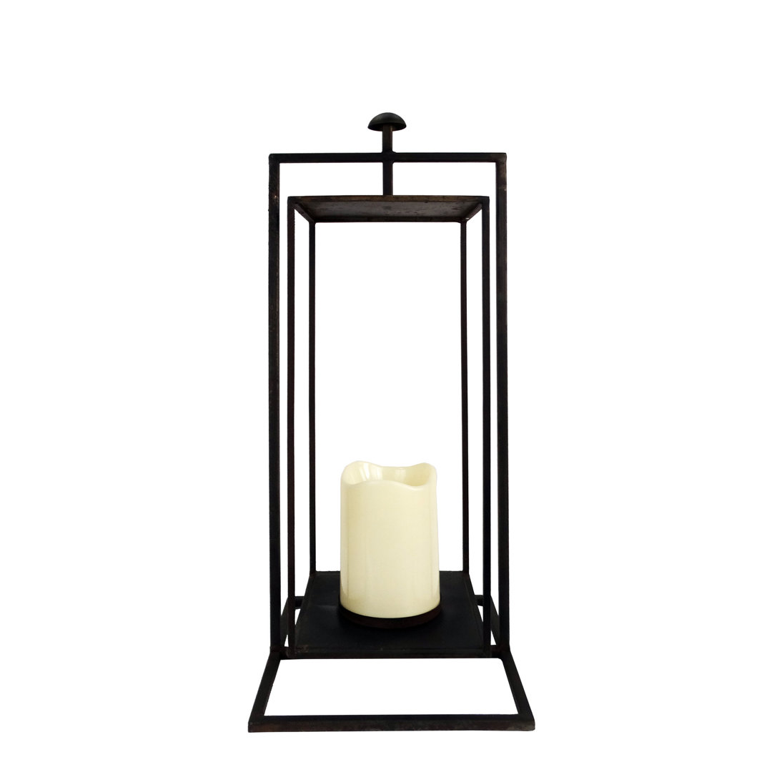 Rectangular Lantern with Glass Candle Compartment for Pathway & Patio Alpine 