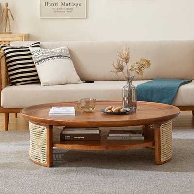 Solid wood rattan round creative tea table
