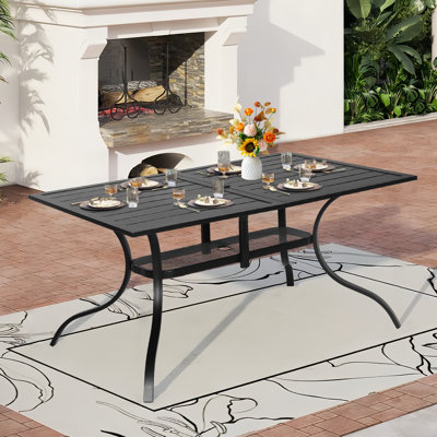 Jayc Metal Rectangular Outdoor Patio Dining Table with 1.65" Umbrella Hole and Bottom Storage