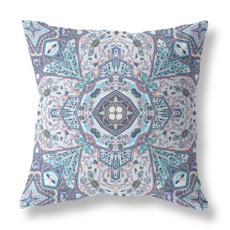 Coussin Buddha, 16" x 16", Gris / bleu clair