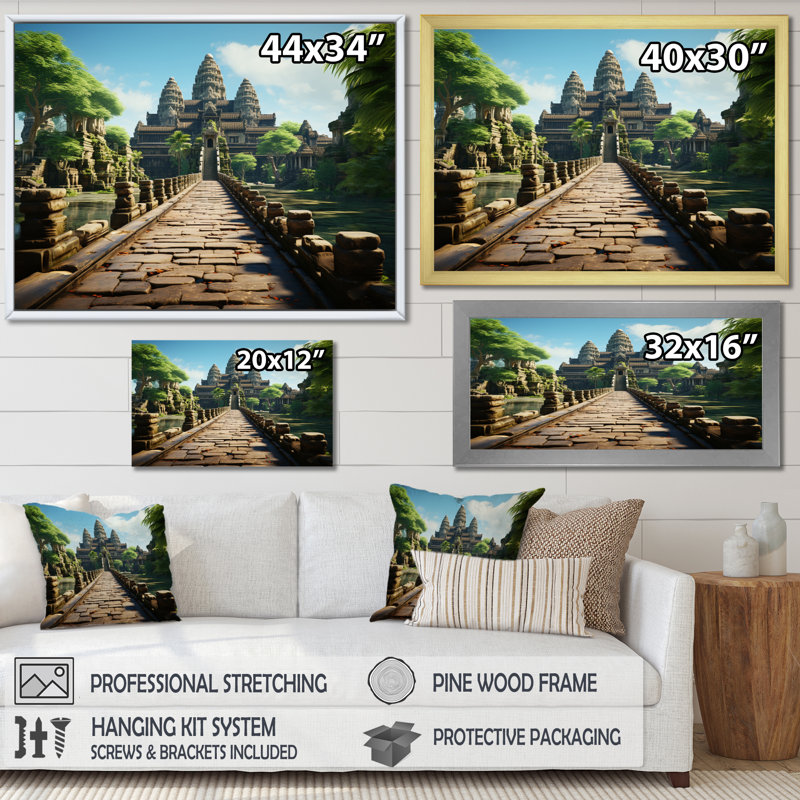 Asian Art Journey to Angkor II - reproduction d'art, H 12 po x l 20 po x P 1 po, Cadre photo blanc