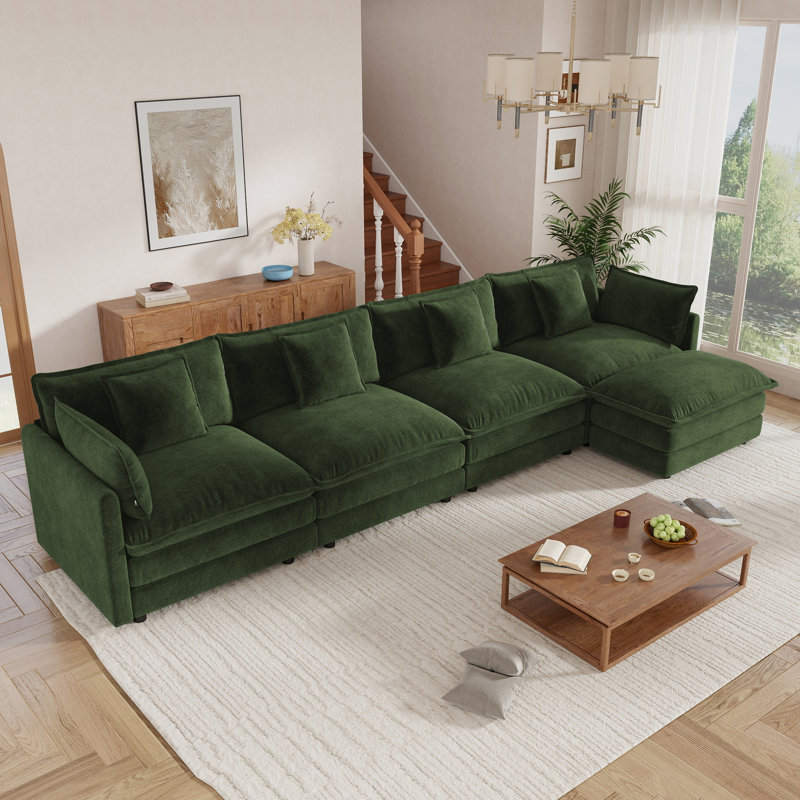 Canapé modulaire modulaire pour salon Hibbell, Chenille verte
