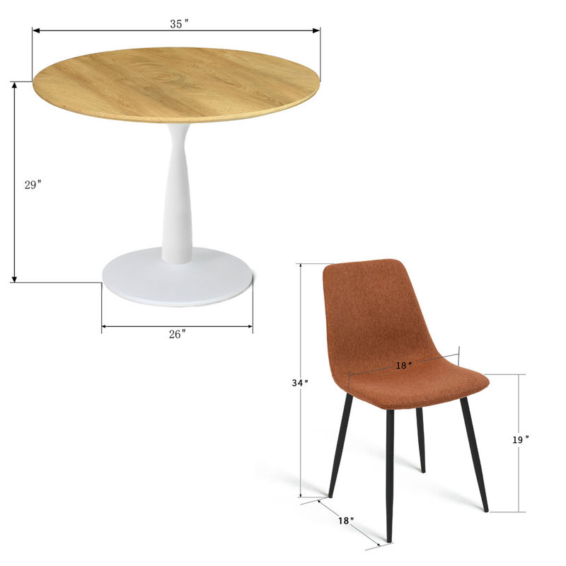 Bassey 4-Person Dining Set with 35" W Round Pedestal Table, Brown, White