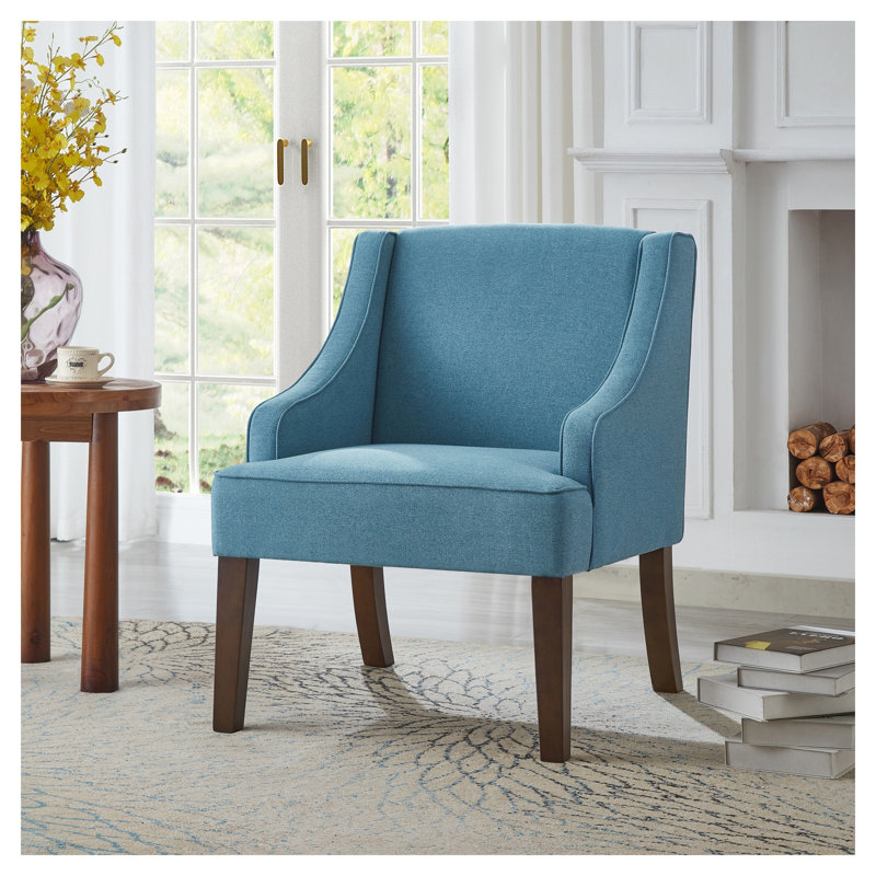 Chaise d'appoint Mid-Century moderne en lin bleu clair avec rembourrage en mousse