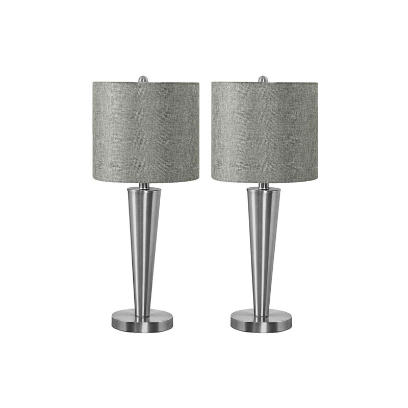 Éclairage, ensemble de 2, 24 po, lampe de table, port USB inclus, nickel métallique, abat-jour, contemporain, Argent argent