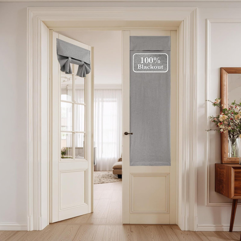  100% Blackout Linen Door Curtains for Small Window, Privacy French Door Curtain for Kitchen Living Room, Room Darkening Window Covering, 1 Panel