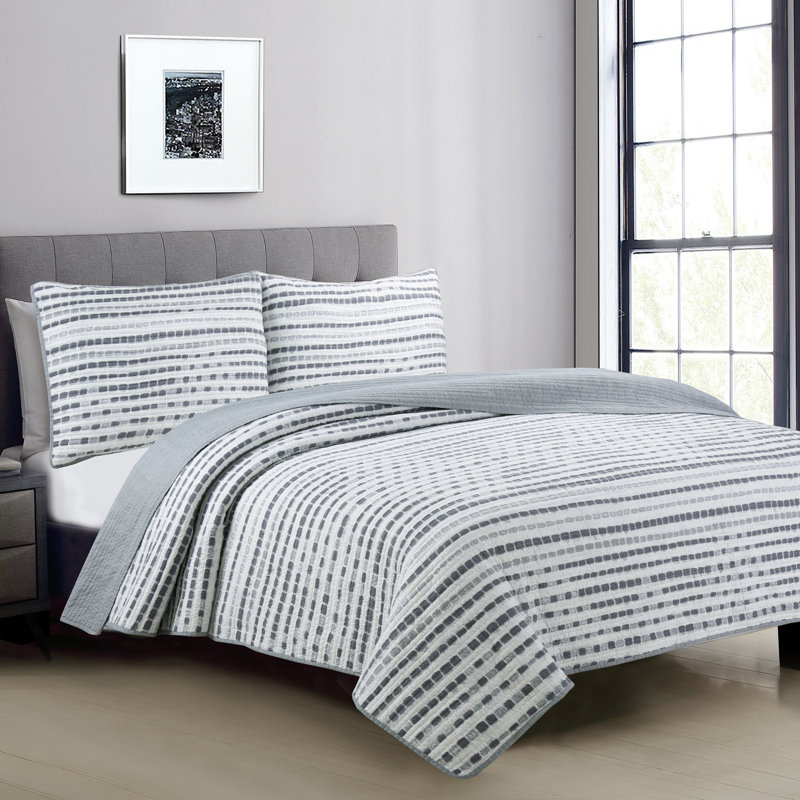 Gray Twin Reversible Microfiber Quilt Set