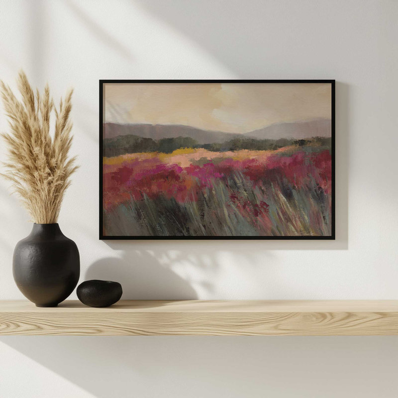 «Coral and Magenta Meadow» par Silvia Vassileva, reproduction d'art, H 12 po x l 16 po, Brun