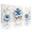Tableau sur toile tendue à motif floral bleu et feuilles dorées, effet 3D (paquet de 3)-119637204