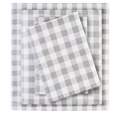 4 Pcs King Sheet , 100% Cotton Flannel, Herringbone Print, Cozy And Soft, Flat Sheet, Fitted 2 Pillowcases, Easy Care
