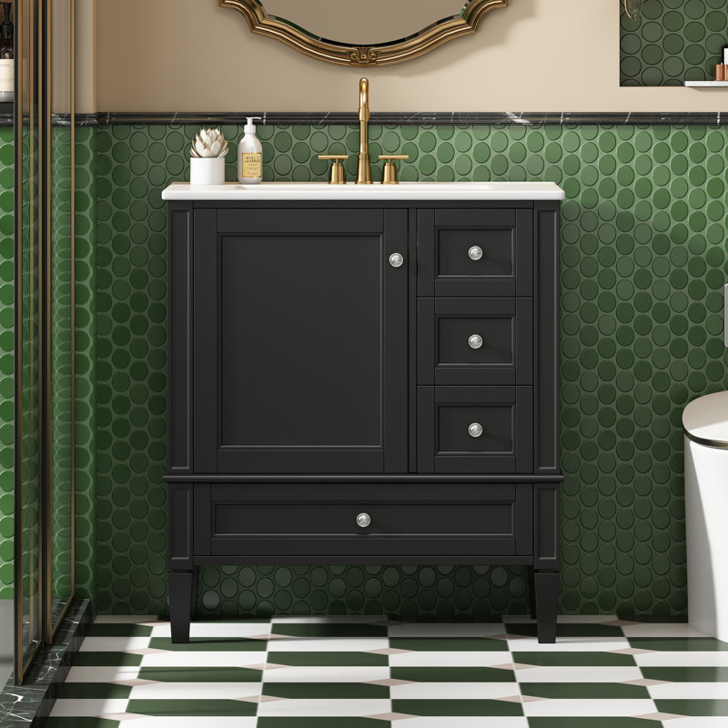 Meuble-lavabo de salle de bain avec lavabo en céramique, Noir