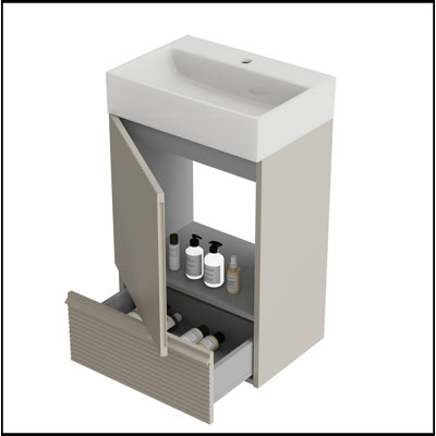 Meuble-lavabo sur pied rayé 20 po avec lavabo en céramique, armoire de salle de bain autoportante pour salle de bain moderne, KD