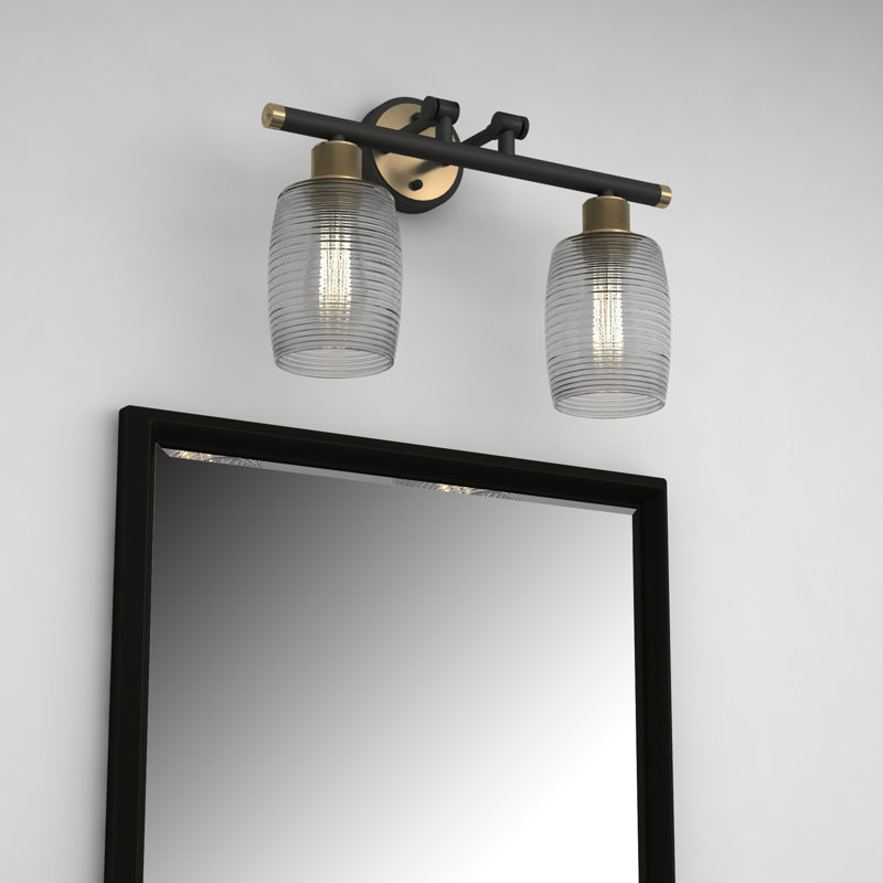 Éclairage pour salle de bain 2 lumières Fayette, Laiton antique, Transparent