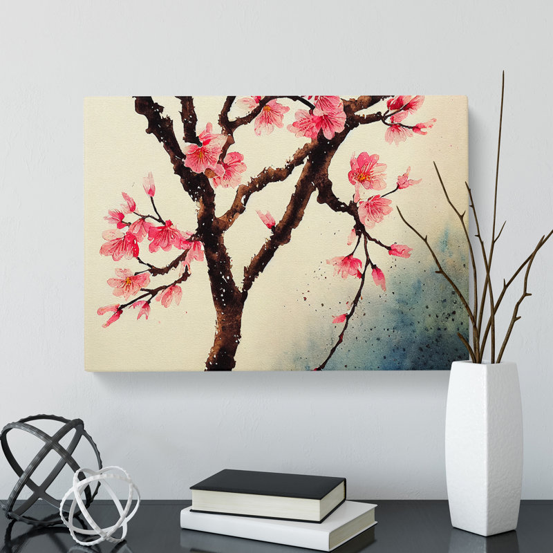 Cherry Blossom Watercolour Flowers - Wrapped Canvas, 40cm H x 60cm W x 3cm D