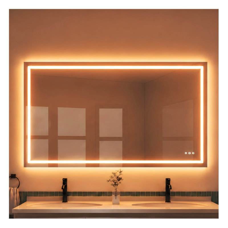 Led Bathroom Durable Tempered Mirror 72x 32, Dimmable Vanity Mirrors For Wall, Anti-fog, 3 Colors Adjustable, Memory, Double Led Lights ( Front And Backlit )