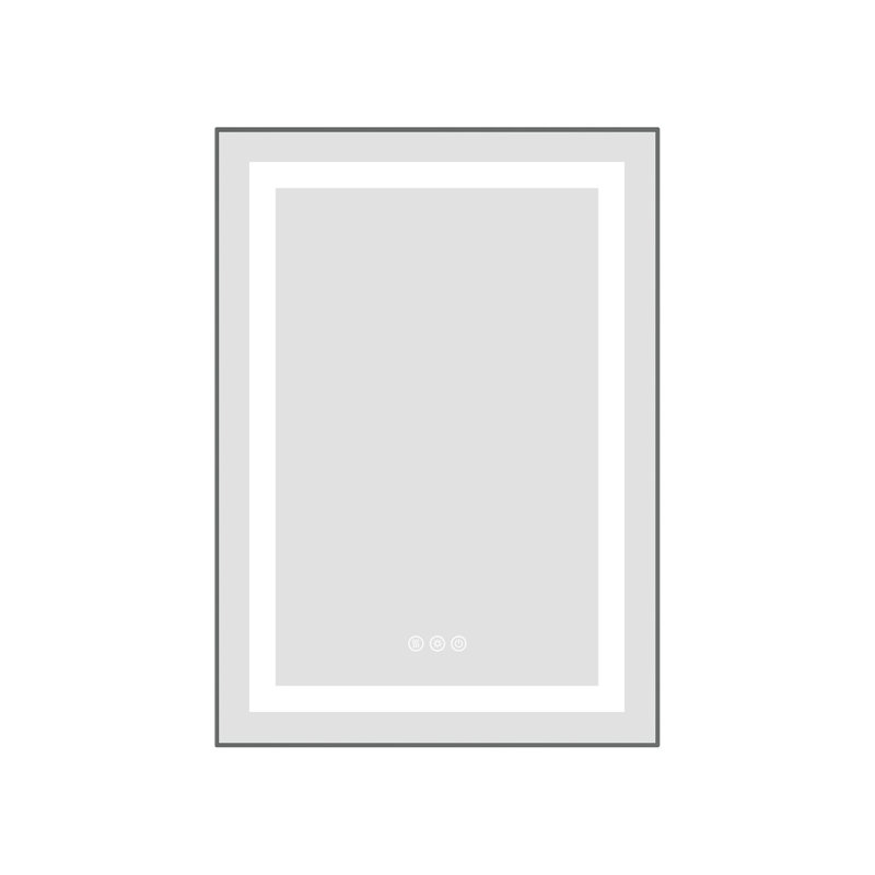 Miroir de salle de bain 20 "x 28" à DEL avec façade et rétroéclairage, 3 couleurs, gradation continue, brouillard, cadre en aluminium, fixation murale, température de couleur en surface, mémoire,