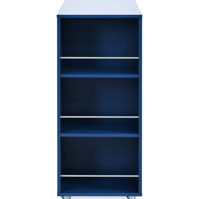 Modern Navy Kitchen Island With Adjustable Table, Led Lighting & Convenient Power Outlet, Blue Rolling Storage, , Compartment