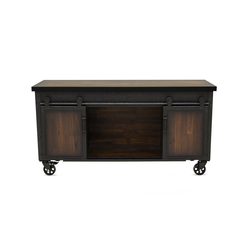 58" Black and Brown Metal and Wood Farmhouse Cabinet