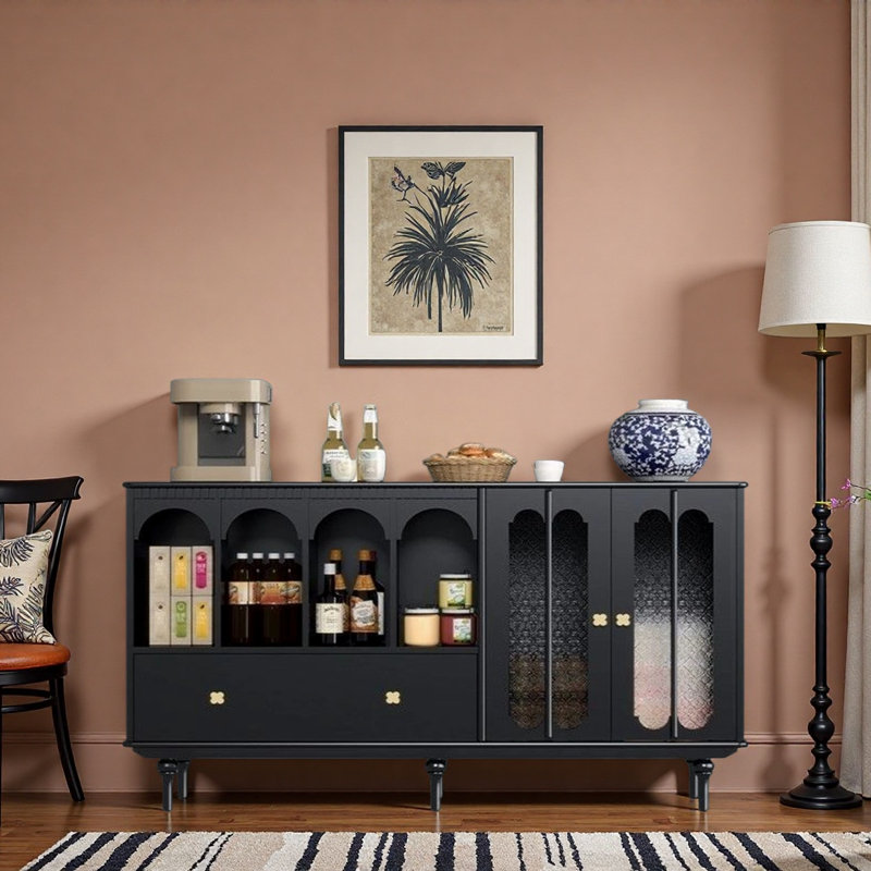 Armoire d'appoint arquée noire légère de luxe, H 35,83 po x l 59,06 po x P 15,75 po