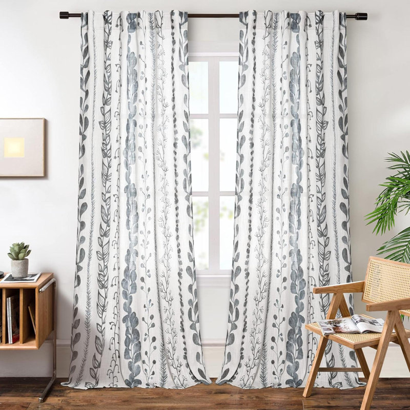Curtains 2 Panels Boho Curtains For Living Room Light Filtering Patterned Drapes For Bedroom Linen Style Back Tab Leaf Print Grommet Window Treatment