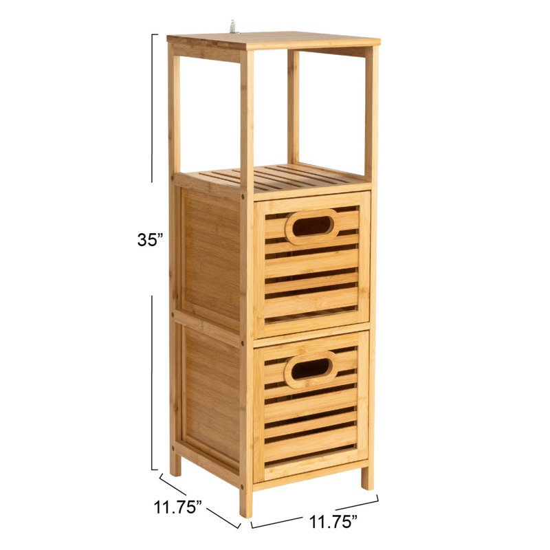 Natural Bamboo 3-Tier Slatted Shelf with Storage Crates