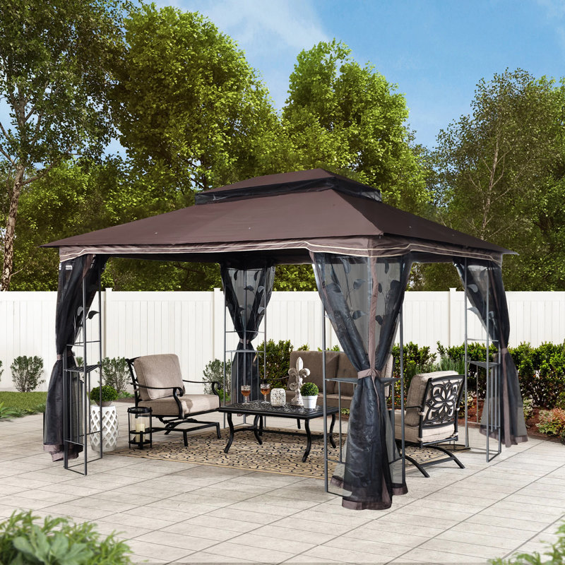 13 pi. L 10 pi. D Pavillon de jardin en métal, Brun