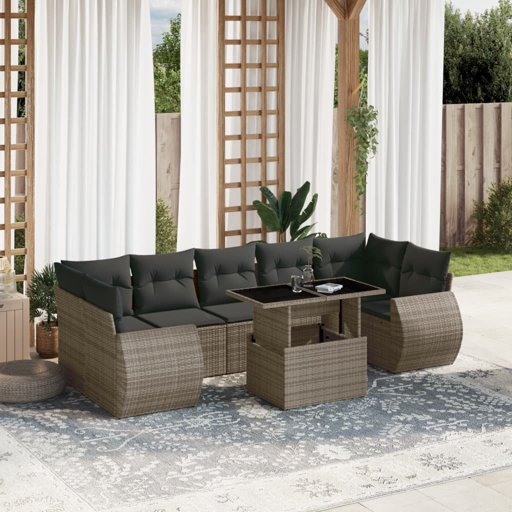 Vidaxl 8-Tlg. Garten-Sofagarnitur Mit Kissen Grau Polyrattan