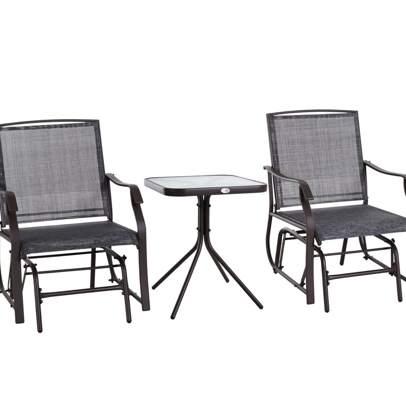 Outdoor Glider Chair With Coffee Table - Gray, 2 Comfortable Rocking Chairs Breathable Mesh For Backyard And Porch Sling Fabric Garden