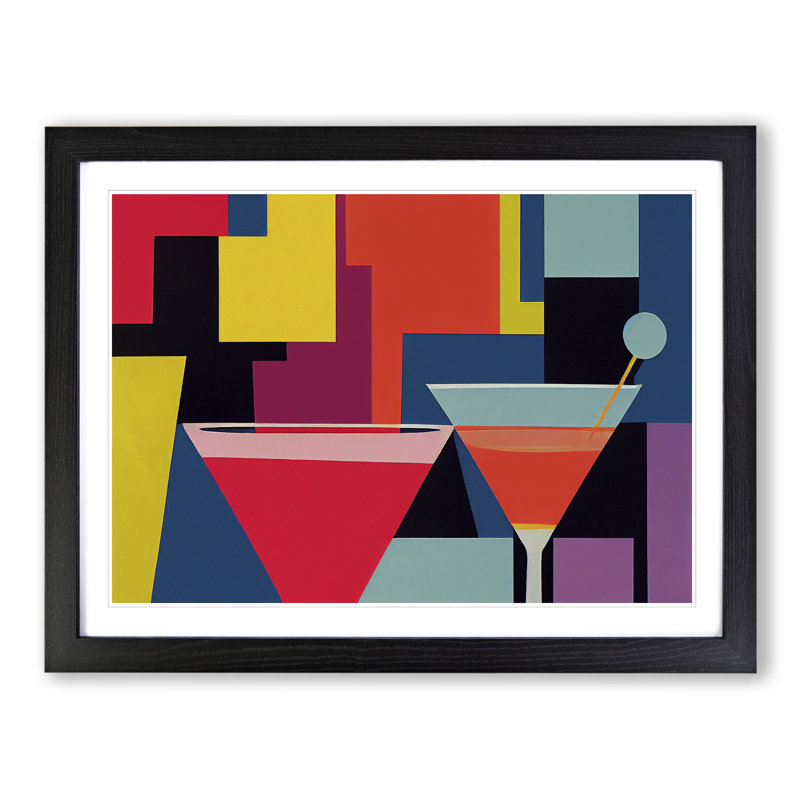 Retro Cocktail Vol.4 - Single Picture Frame Painting, 46cm H x 64cm W x 2cm D, Black Framed