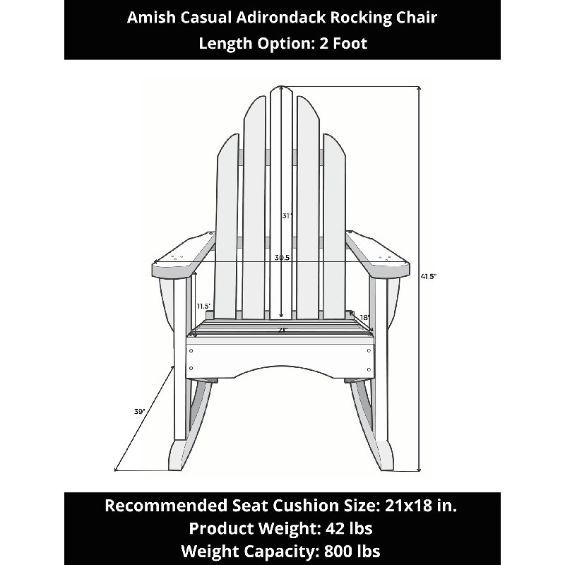 Chaise berçante d'extérieur en bois Amish Adirondack, Teinture cèdre