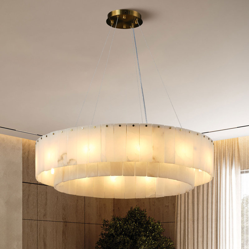 Monzerrad 31" 10 - Light 2 - Tier Alabaster Dining Room Gold Chandelier Pendant Lights(Bulbs Included)