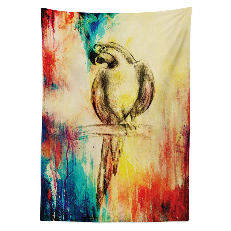 Ambesonne Parrot Tablecloth, Grunge Parrot Vintage Paper Background Smart Talkative Flying Mascots Print, Rectangular Table Cover For Dining Room Kitchen Decor, 52" X 70", Multicolor