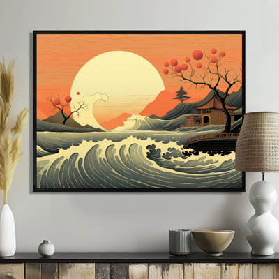 Fleurs de cerisier japonais pleine lune japonaise - paysage abstrait, art mural
