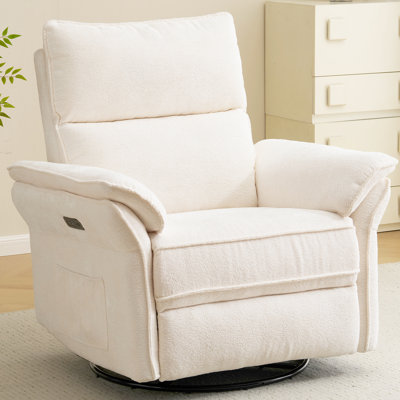 Oversized Power Recliner Chair Swivel Glider With Massage And Heat，White