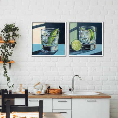 Strong Gin Tonic Cocktail 2pc Framed Giclee Set, design by Kate Jarvik Birch