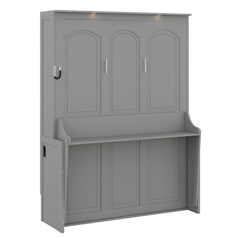 Lit mural peu encombrant avec bureau intégré, Gris