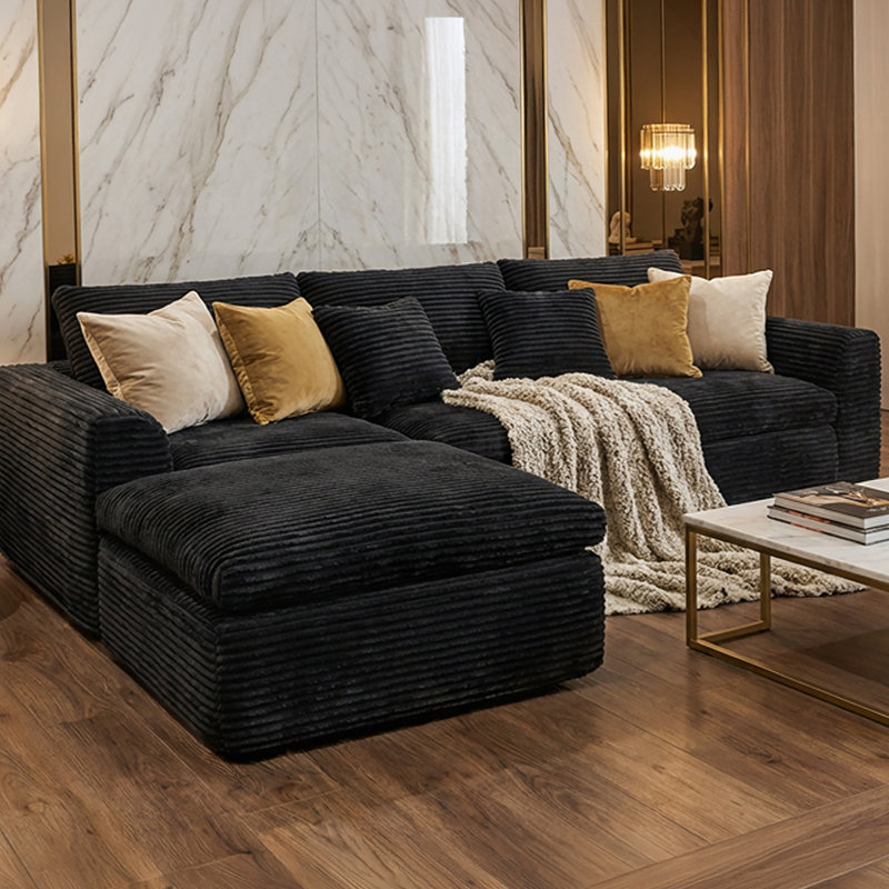 Canapé en éponge à haute résilience de 108 pouces avec coussins en forme de nuage et conception modulaire flexible.