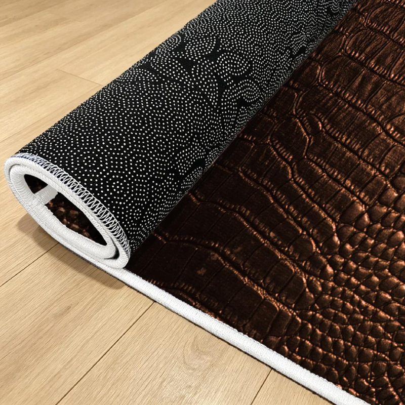 Brown Crocodile Leather Fancy Abstract Alligator Animal Art Bag Case Machine Washable Indoor Area Rug, Rectangle 39" x 63"