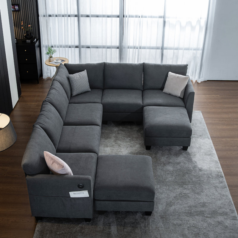 Amold 122.8'' U Shaped Couch, Large Sectional Couch 6-seater Living Room Sofa, Modular Cloud Couch With Storage Ottoman & USB