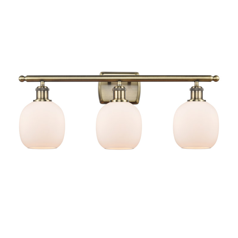 Carlucci 3 - Light Dimmable Vanity Light, 6 Watt Vinage LED Bulb, Matte White, Antique Brass