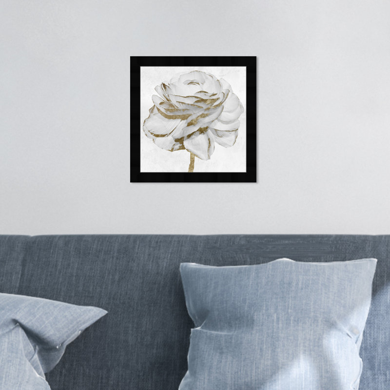 Blanc et rose doré - peinture encadrée, Cadre noir, H 14 po x l 14 po