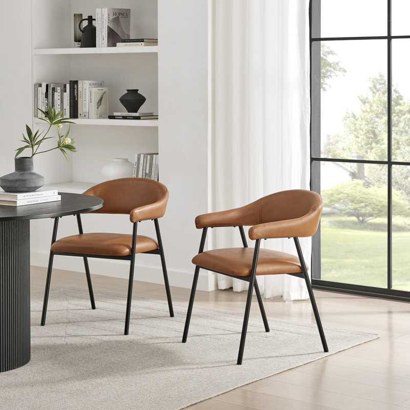 Belmira Luxury Dining Chairs - Curved Backrest Design, Tan Faux Leather