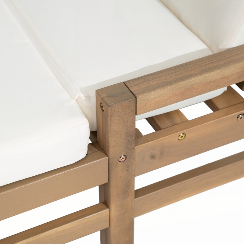 Chaise longue d'extérieur réglable en bois massif à 5 positions avec coussins épais, Light Teak, 2