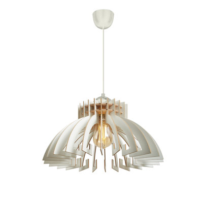 Élégant lustre couronne blanche, conception scandinave, 15,0 po x 15,4 po | Corps en panneau de fibres à densité moyenne avec câble réglable | Douille E27, 40 W maximum | Parfait pour les décorations modernes et les solutions d'éclairage