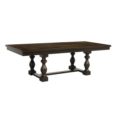 Table de salle à manger en bois avec finition chêne foncé avec rallonge, rectangulaire, pouvant accueillir 6 rallonges modernes