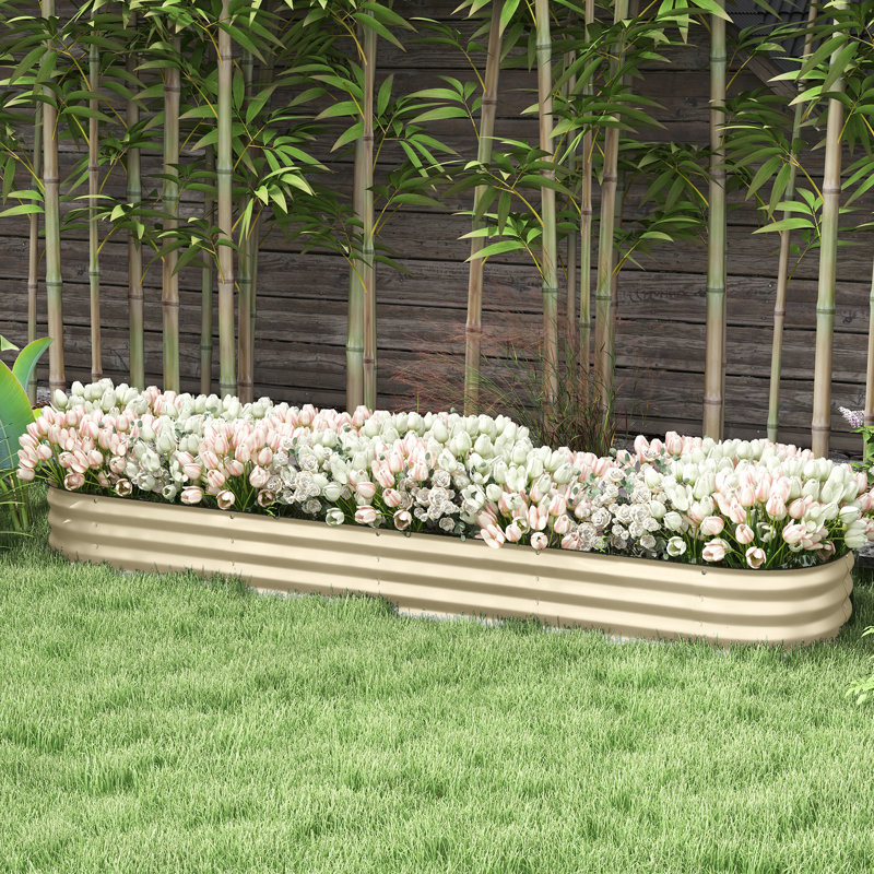 Galvanized Metal Outdoor Garden Bed - 7.9' X 2' 1', Elevated Planter Box For Flowers, Herbs, Vegetables, Cream, Safe & Draining 1' Bed, Growing, Edging, Proper Drainage System