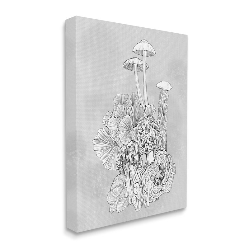 Dessin botanique détaillé, champignon proliféré, étude de plante surdimensionnée, encadrée blanche, art texturé par Ziwei Li
